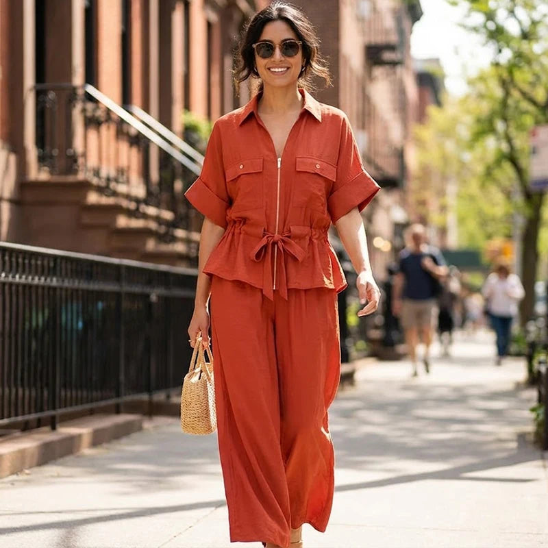Refined Zip Top & Wide Trouser Set