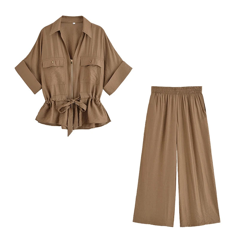 Refined Zip Top & Wide Trouser Set