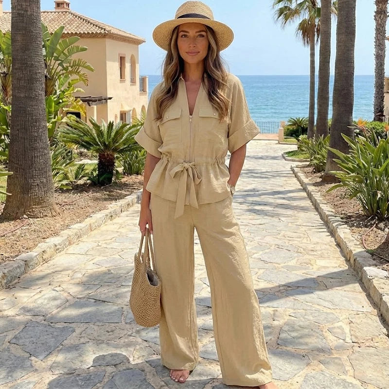 Refined Zip Top & Wide Trouser Set