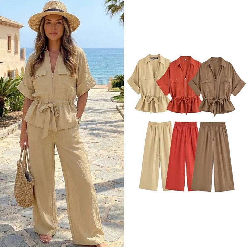 Refined Zip Top & Wide Trouser Set